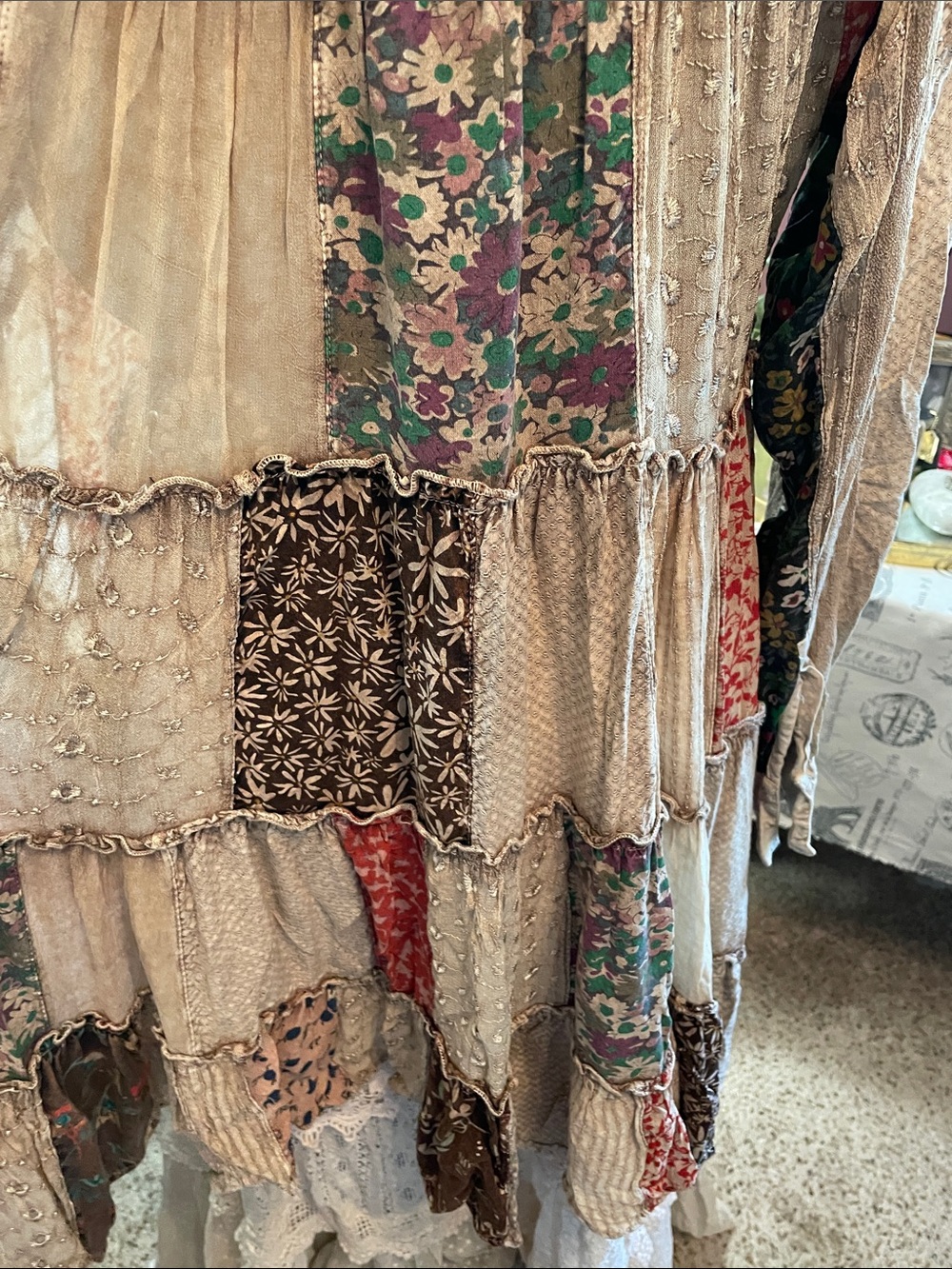 Boho Patchwork Duster Jacket in Beige and Floral Mix Young Threads - Picture 12 of 16